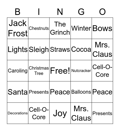 Holiday Bingo Card
