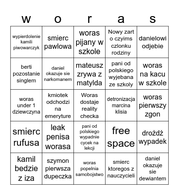 bingo do końca 3 klasy(14.12.2025 - 26.06.2026) Bingo Card