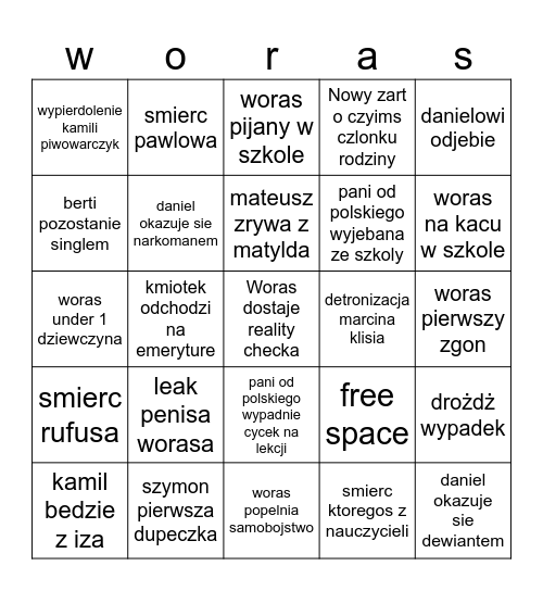bingo do końca 3 klasy(14.12.2025 - 26.06.2026) Bingo Card