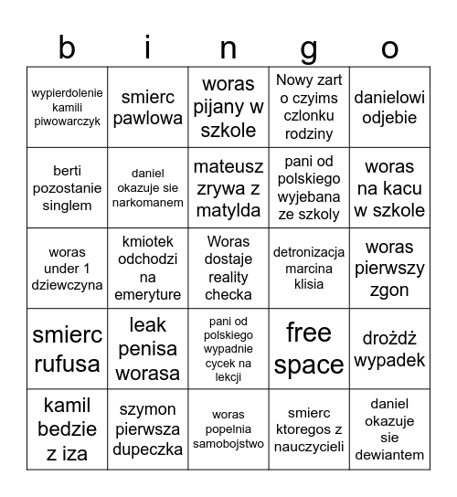 bingo do końca 3 klasy(14.12.2025 - 26.06.2026) Bingo Card