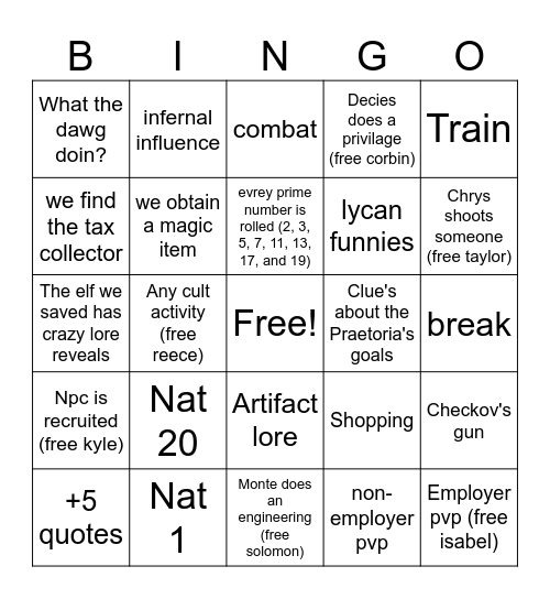 ~Chapter The First: Session The Fifth ~ Bingo Card