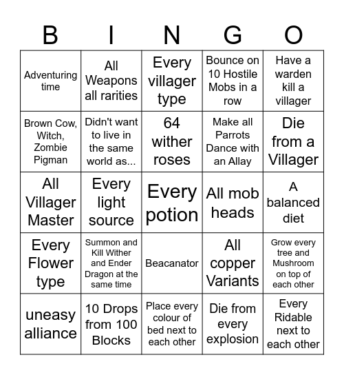 Extreme MC Bingo Card