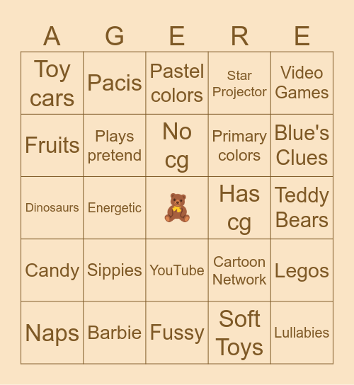 Age Regression Bingo Card