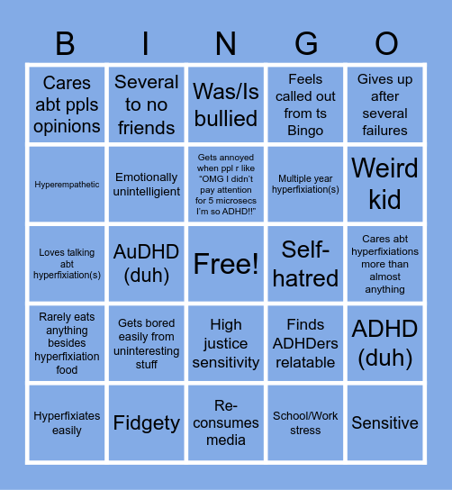 ADHD Bingo Card