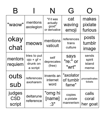 Axo Bingo Card