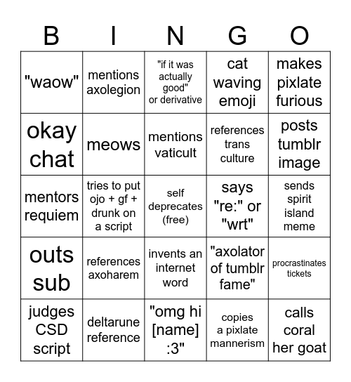 Axo Bingo Card