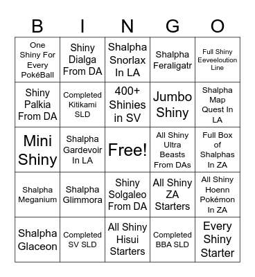 Shiny Pokémon Goals 2026 Bingo Card