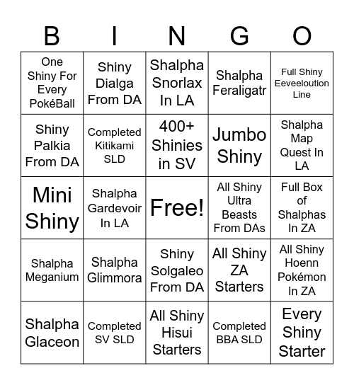 Shiny Pokémon Goals 2026 Bingo Card