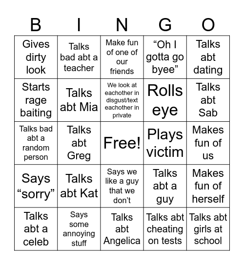 Those who shall not be named bingo Card