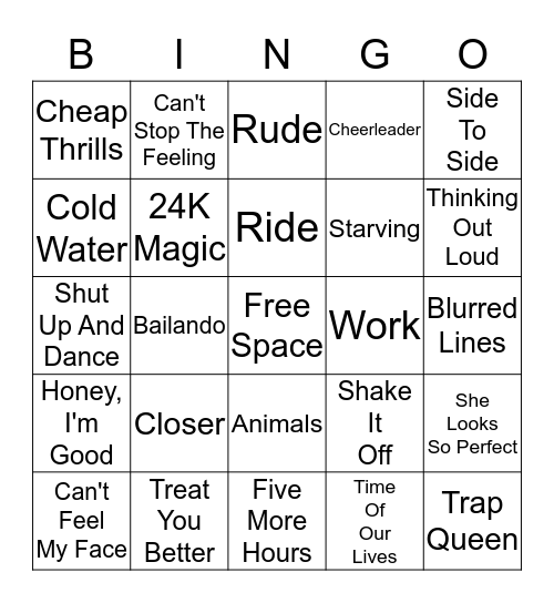 Current Top 40 Radio                    Card 1 Bingo Card