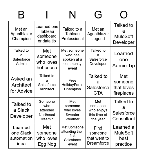 Community Networking Bingo Card