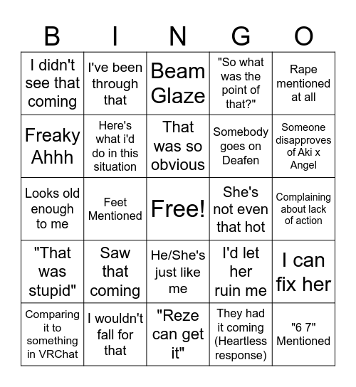 Things We Expect To Be Said Bingo Card