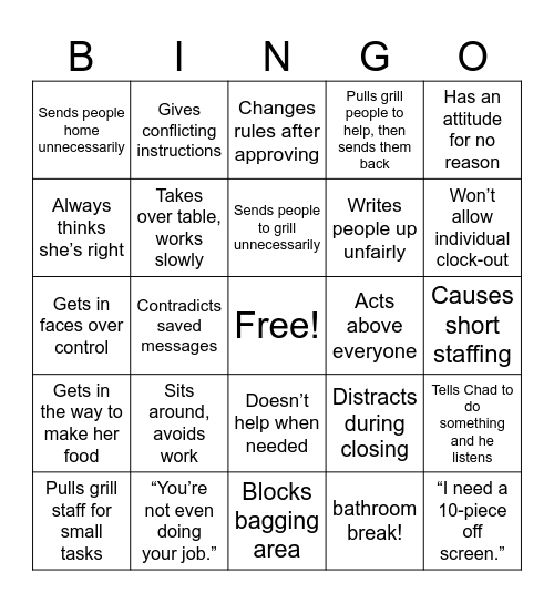 Crashout Night Bingo Card