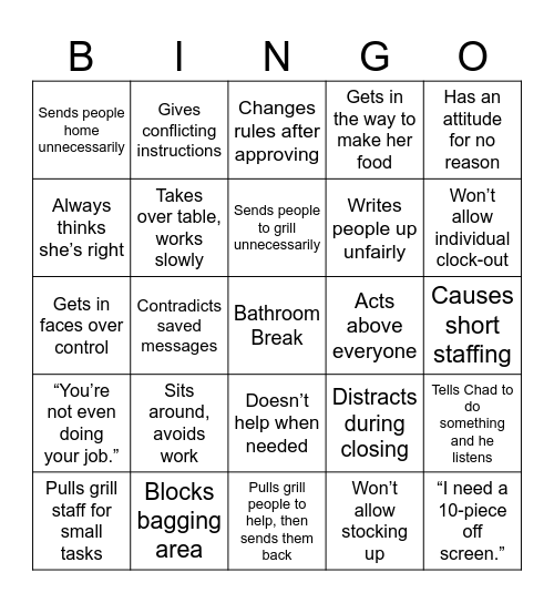Crashout Night Bingo Card