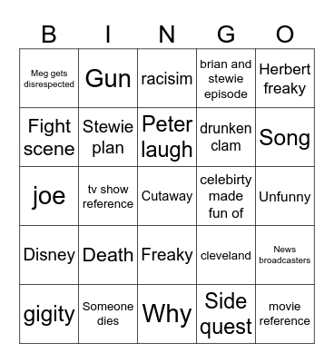 Family guy Bingo Card