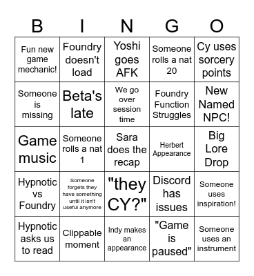 DND Bingo Card