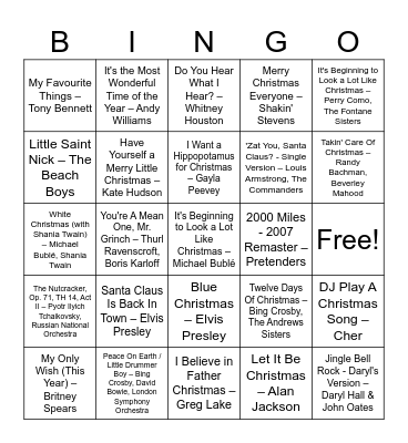 ITB Music Bino - Holiday Favourites Bingo Card