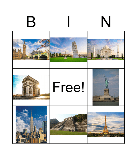 Landmarks Bingo Card