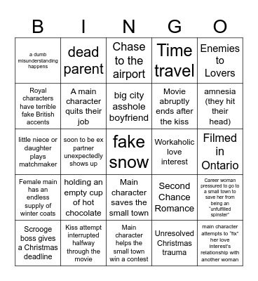 Christmas Hallmark Movie Bingo Card
