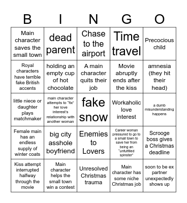 Hallmark Movies Bingo Card
