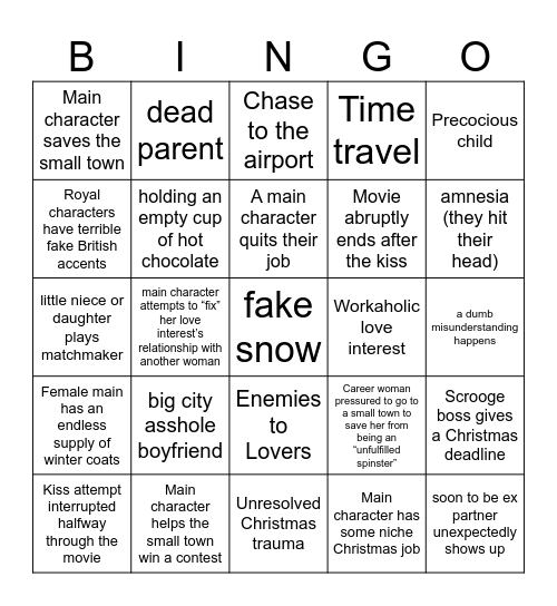 Hallmark Movies Bingo Card