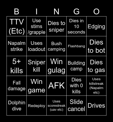 Warzone 2.0 bingo (Credits to: Big Puffer) Bingo Card