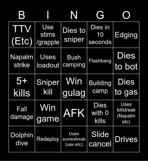 Warzone 2.0 bingo (Credits to: Big Puffer) Bingo Card