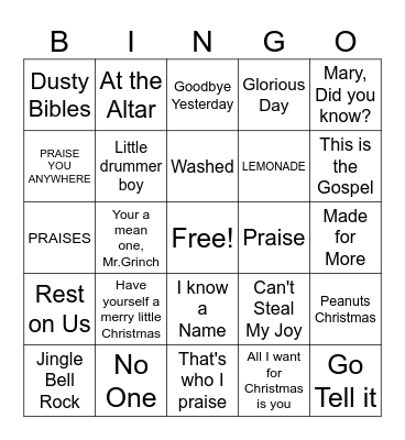 Christmas Music Bingo Card
