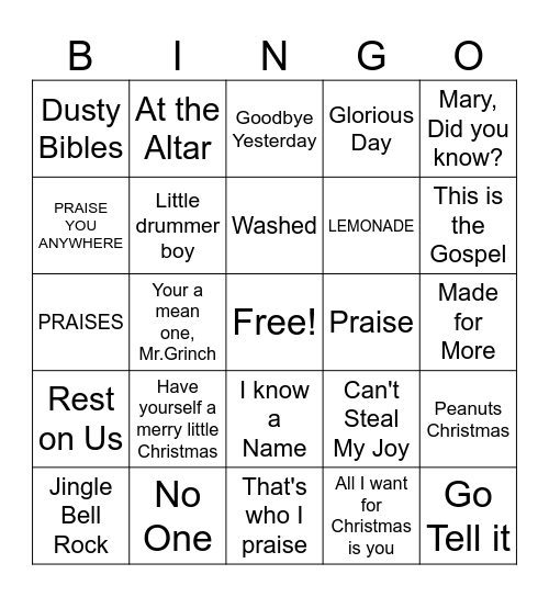 Christmas Music Bingo Card