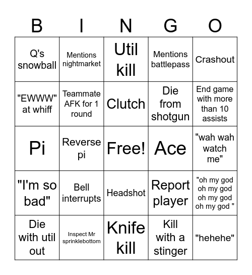 CATHY VALORANT BINGO Card