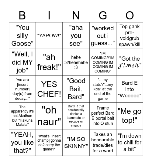 Bard goes binted Bingo Card