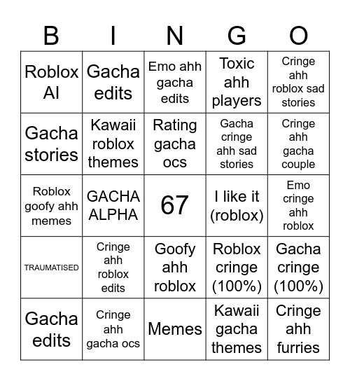 TRY NOT TO CRINGE Bingo Card