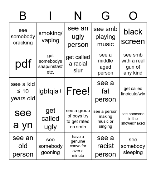 omegle/ometv Bingo Card