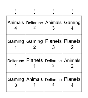 gameshow thing Bingo Card