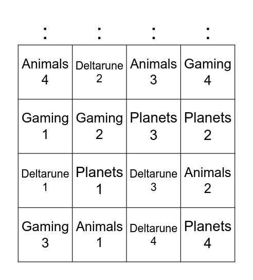 gameshow thing Bingo Card