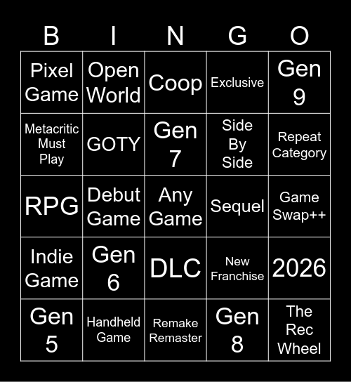 2026 GAME BINGO Card