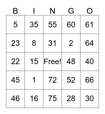 Family Christmas Bingo Card