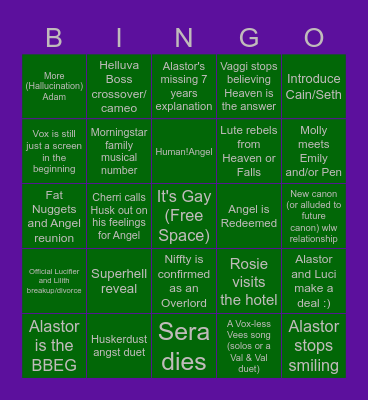 Hazbin Hotel Season 3 Bingo Card