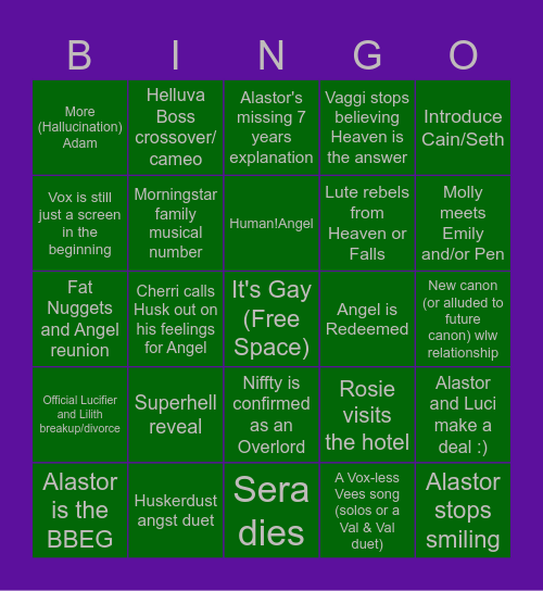 Hazbin Hotel Season 3 Bingo Card