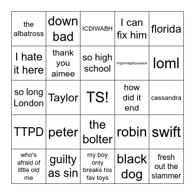 TTPD Bingo Card