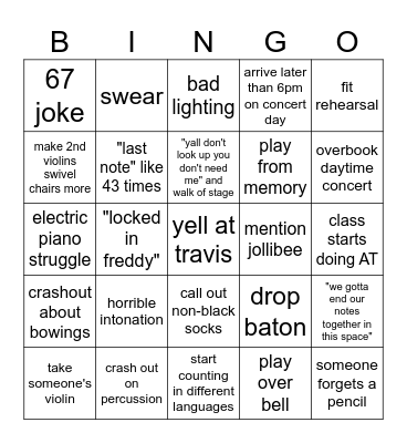 Concert week bingo Card