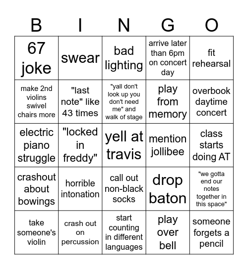 Concert week bingo Card
