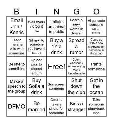 Kenya Culture Quest Bingo Card