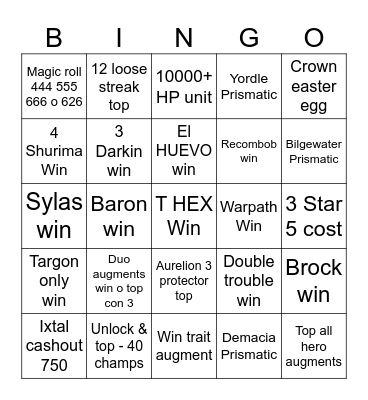 Teamfight Tactics Set 16 Bingo Card