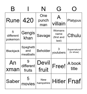 Untitled Bingo Card