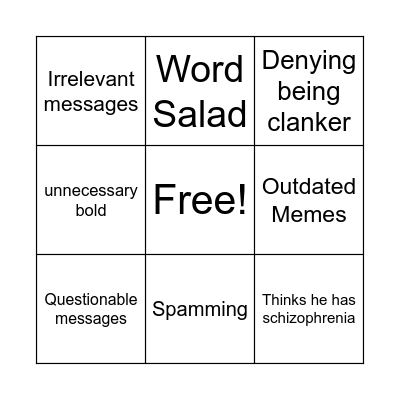 "unserious" guy bingo board Bingo Card