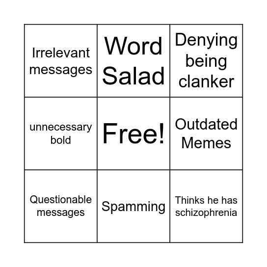 "unserious" guy bingo board Bingo Card