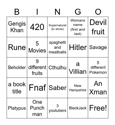 Untitled Bingo Card