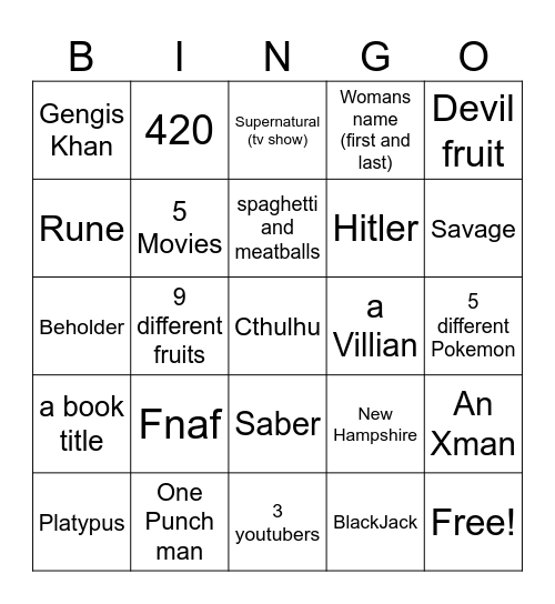 Untitled Bingo Card