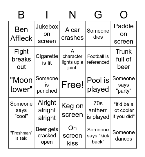 Dazed and Confused Bingo Card